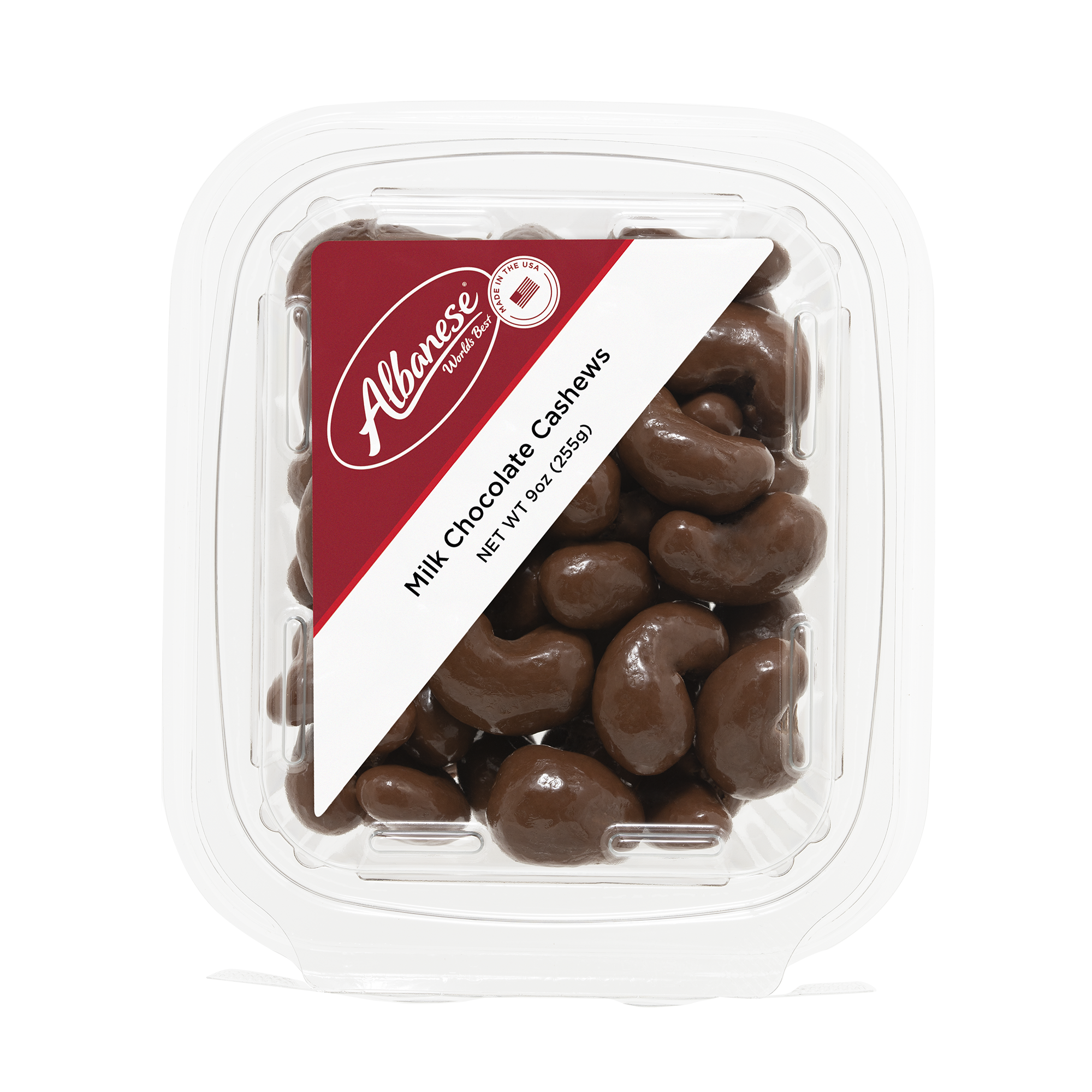 Milk Chocolate Cashews, 9oz Tub | Albanese Confectionery